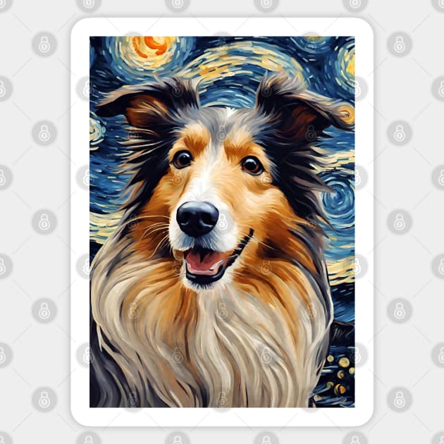 Adorable Collie Dog Breed Painting in a Van Gogh Starry Night Art Style Sticker by Art-Jiyuu